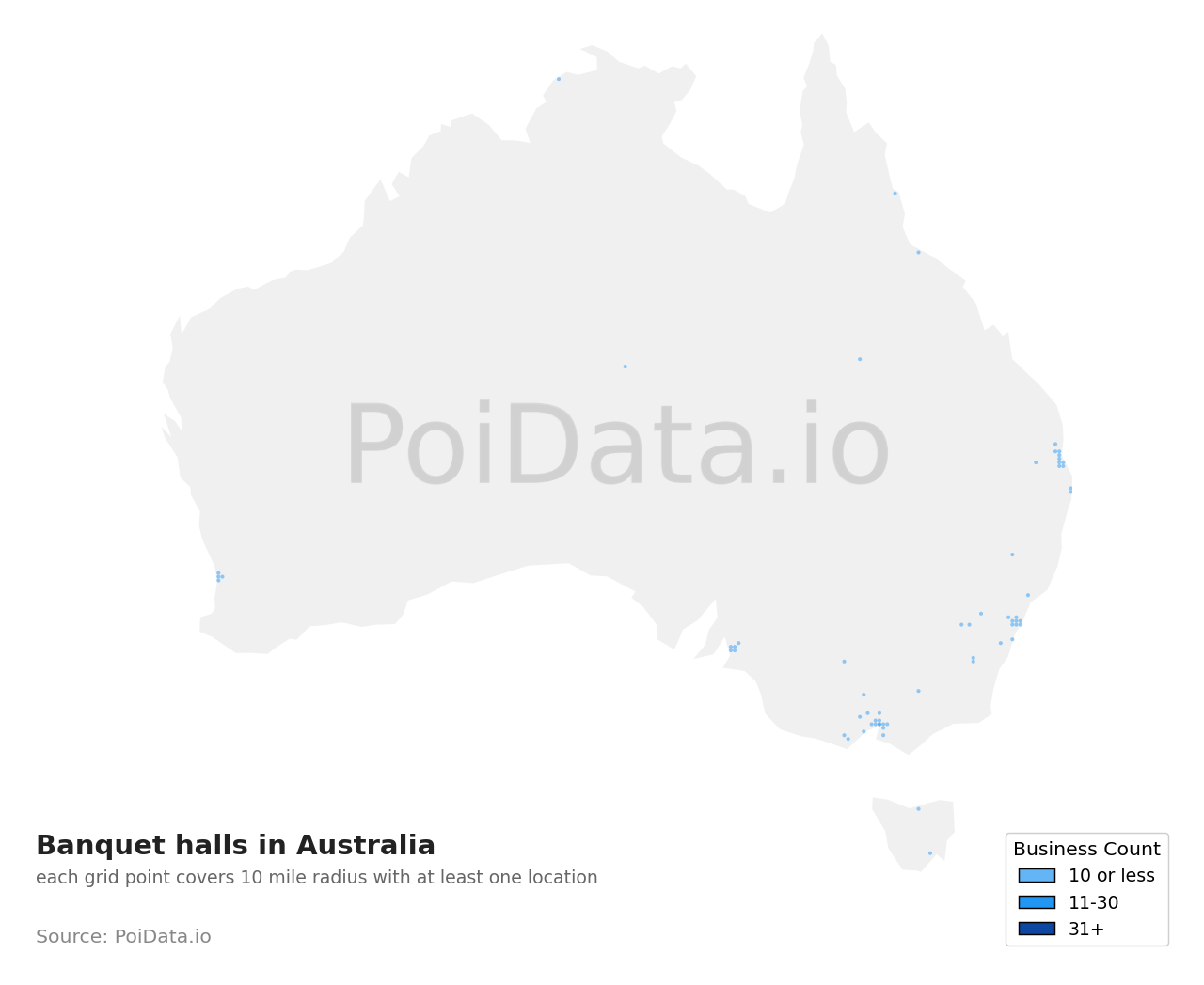 Banquet hall density map for Australia