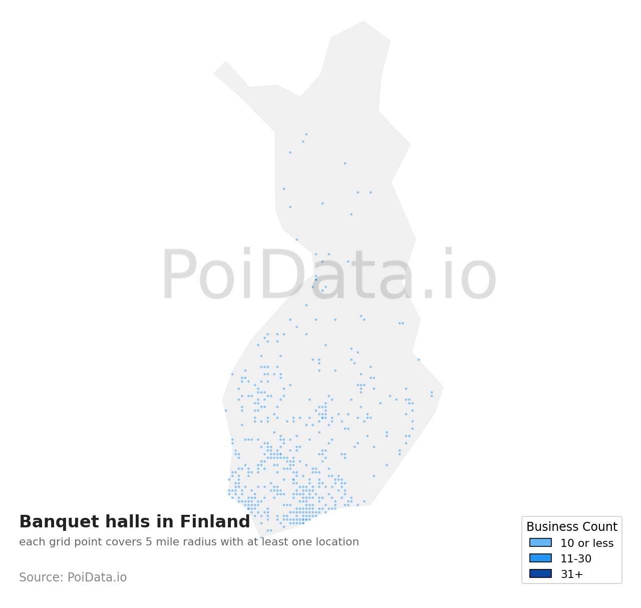 Banquet hall density map for Finland