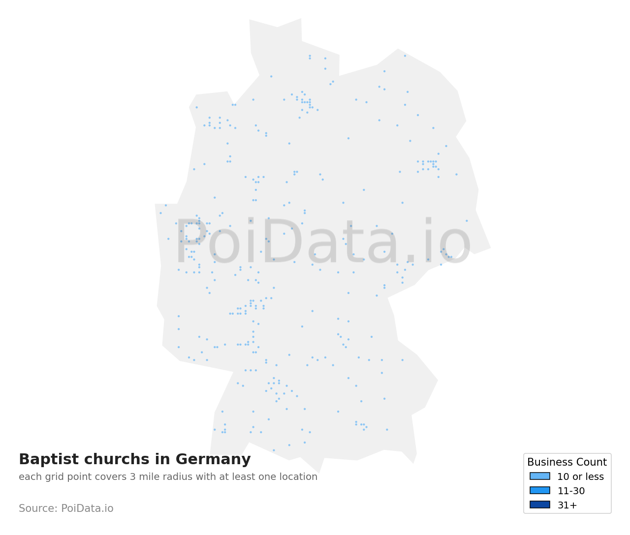 Baptist church density map for Germany
