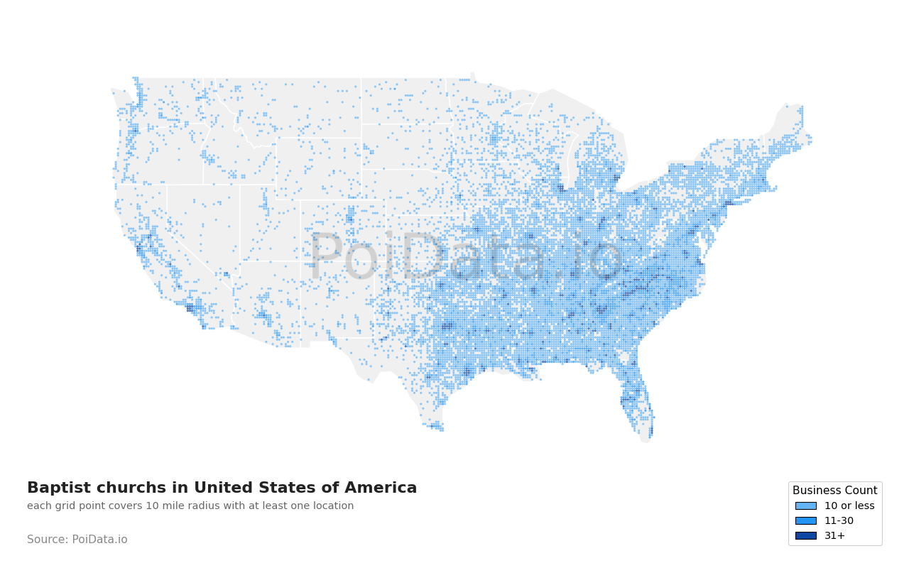 Baptist church density map for Florida, United States