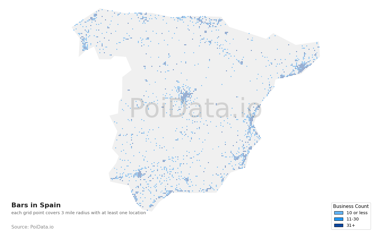 Bar density map for Spain
