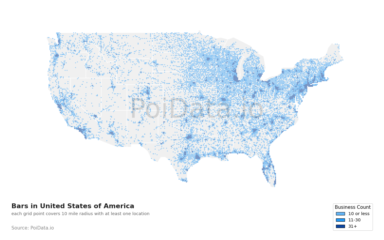 Bar density map for Florida, United States