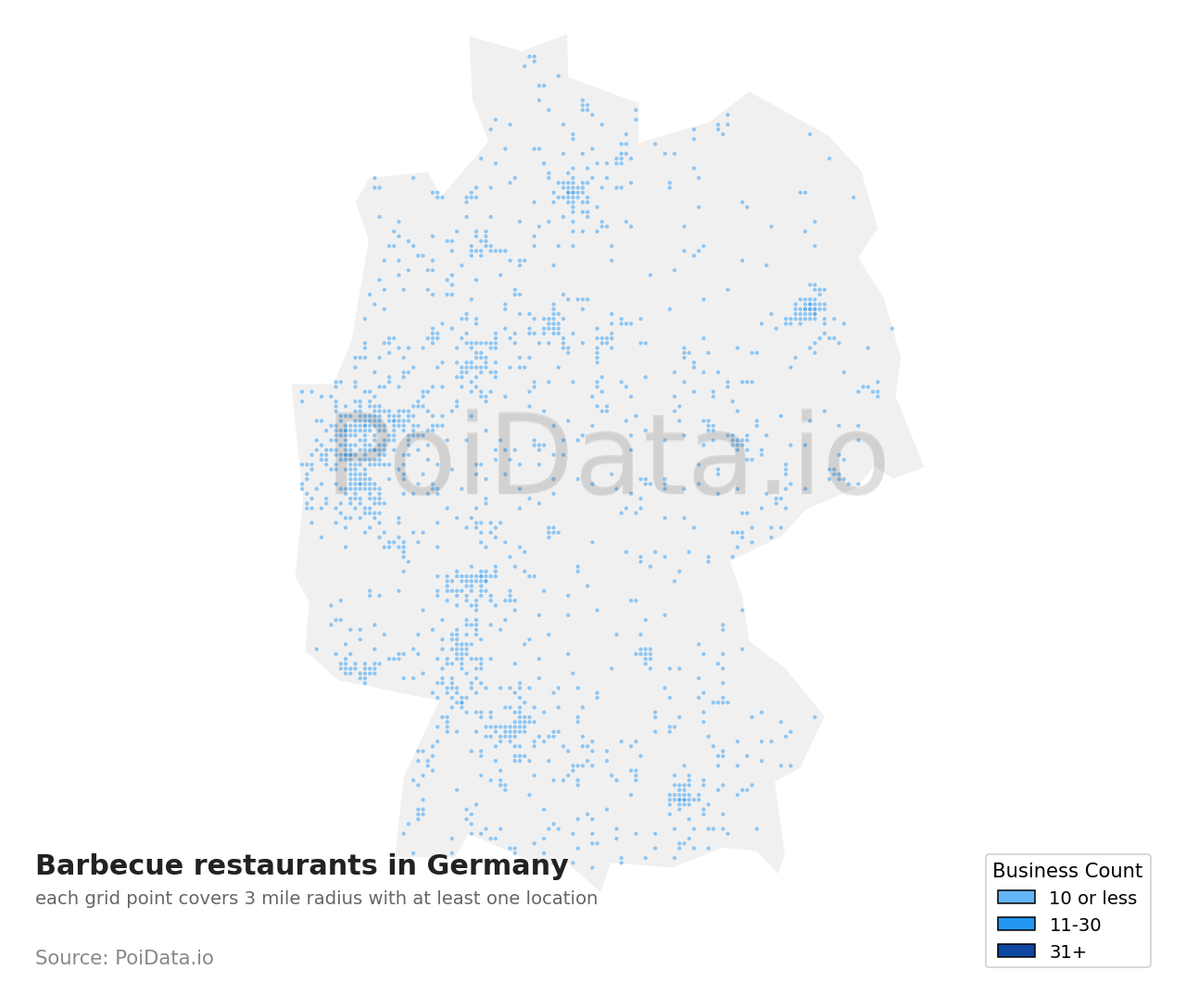 Barbecue restaurant density map for Germany