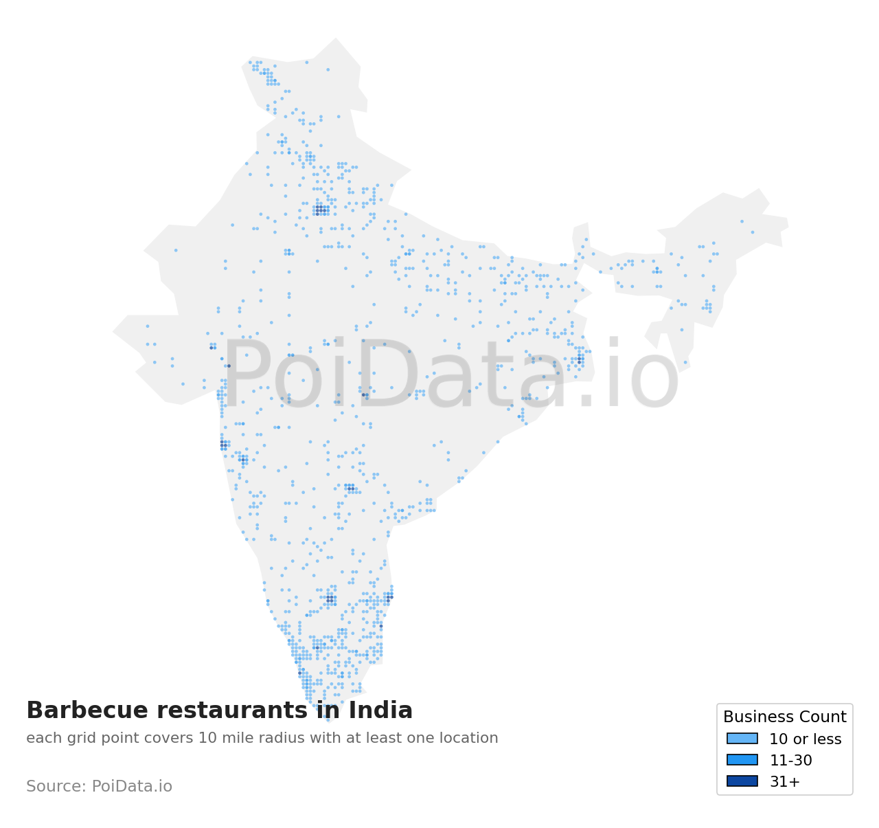 Barbecue restaurant density map for India