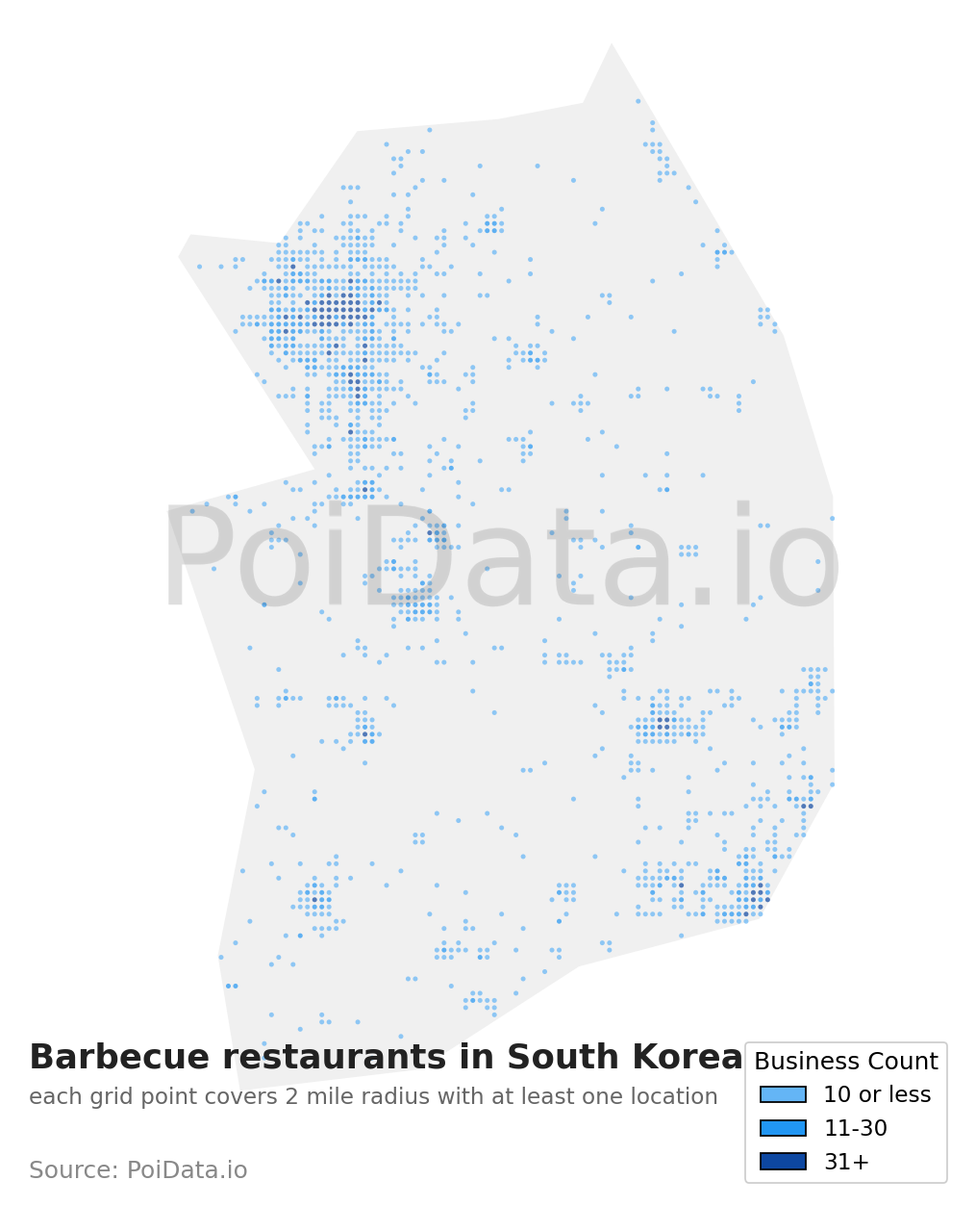 Barbecue restaurant density map for South Korea