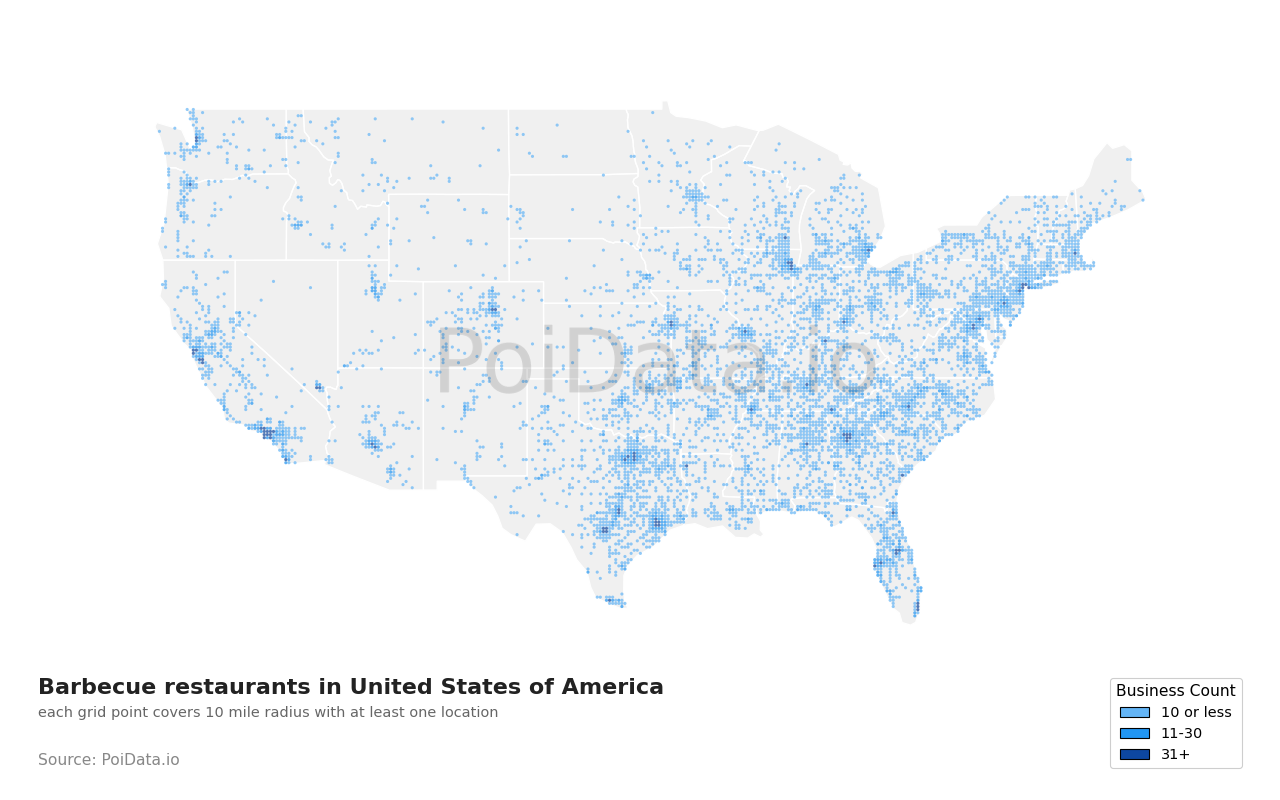 Barbecue restaurant density map for Florida, United States