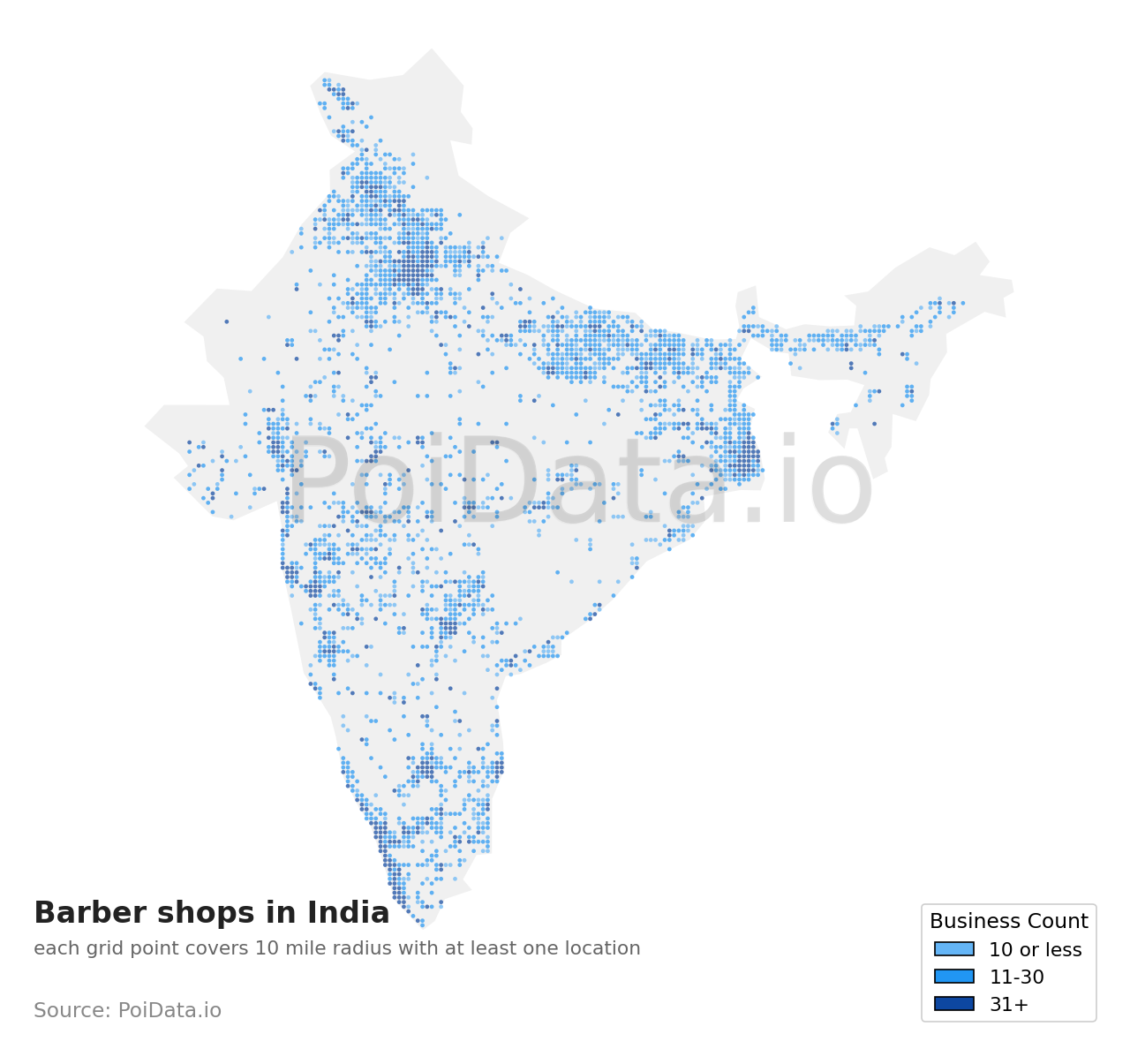 Barber shop density map for India