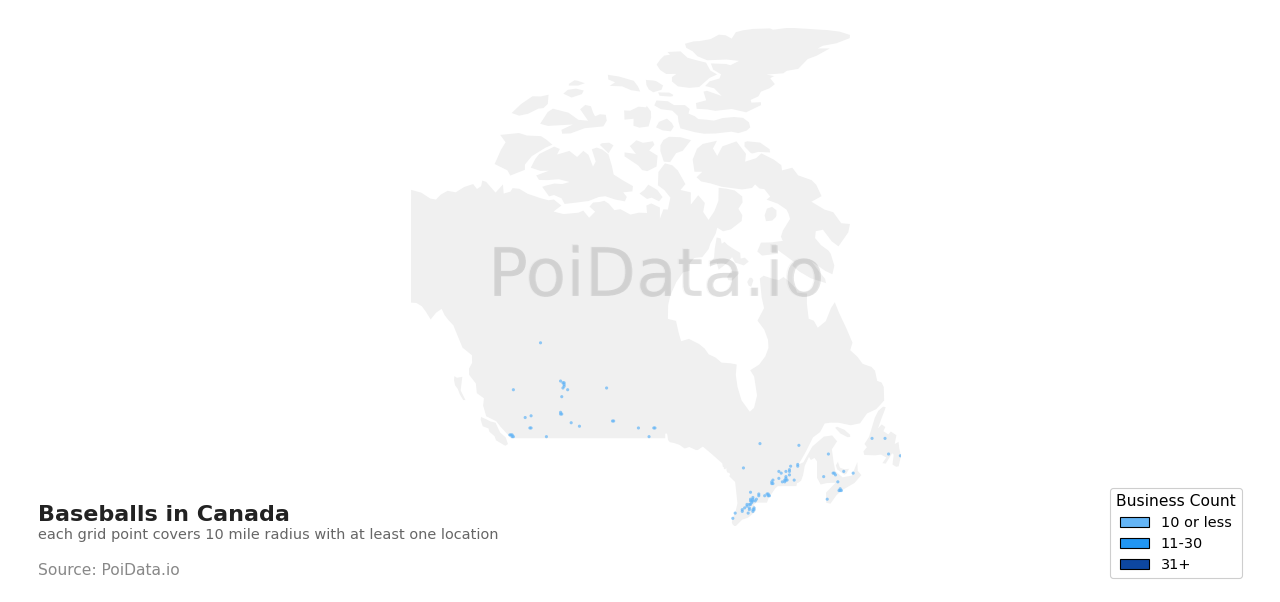 Baseball density map for Newfoundland and Labrador, Canada