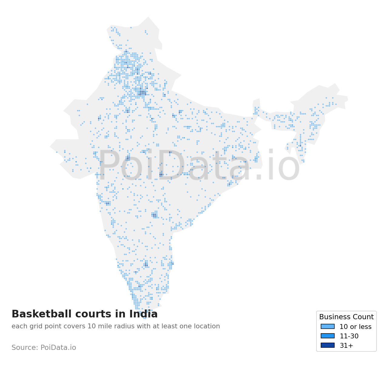Basketball court density map for India