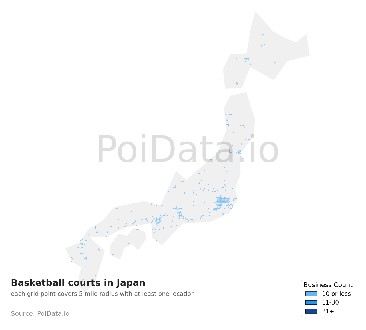 Basketball court density map for Japan