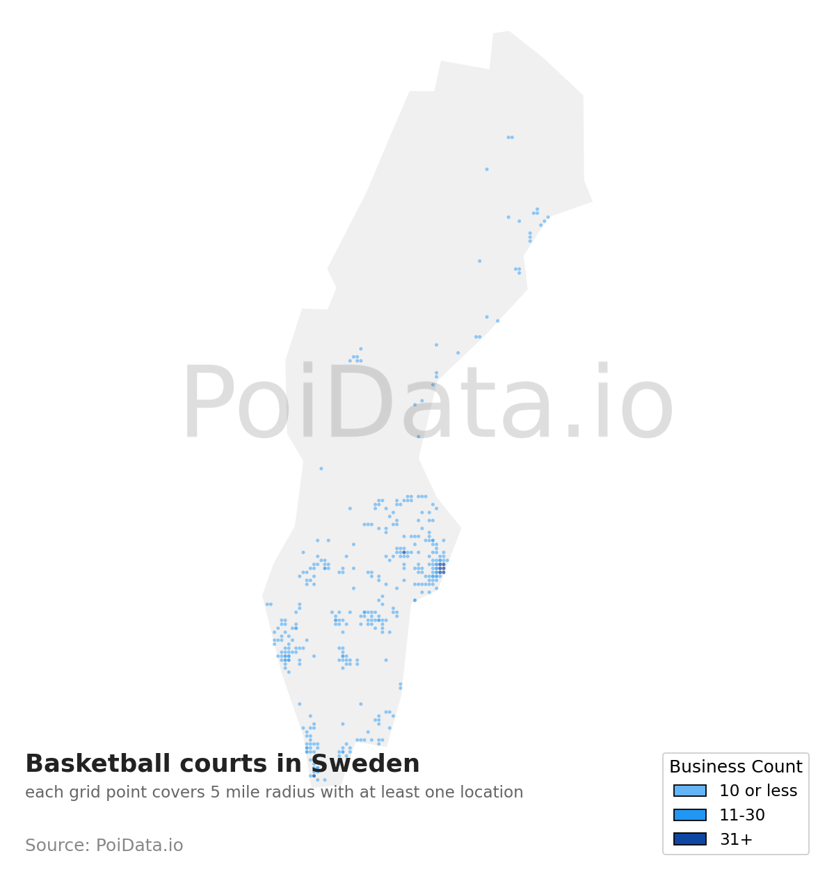 Basketball court density map for Sweden
