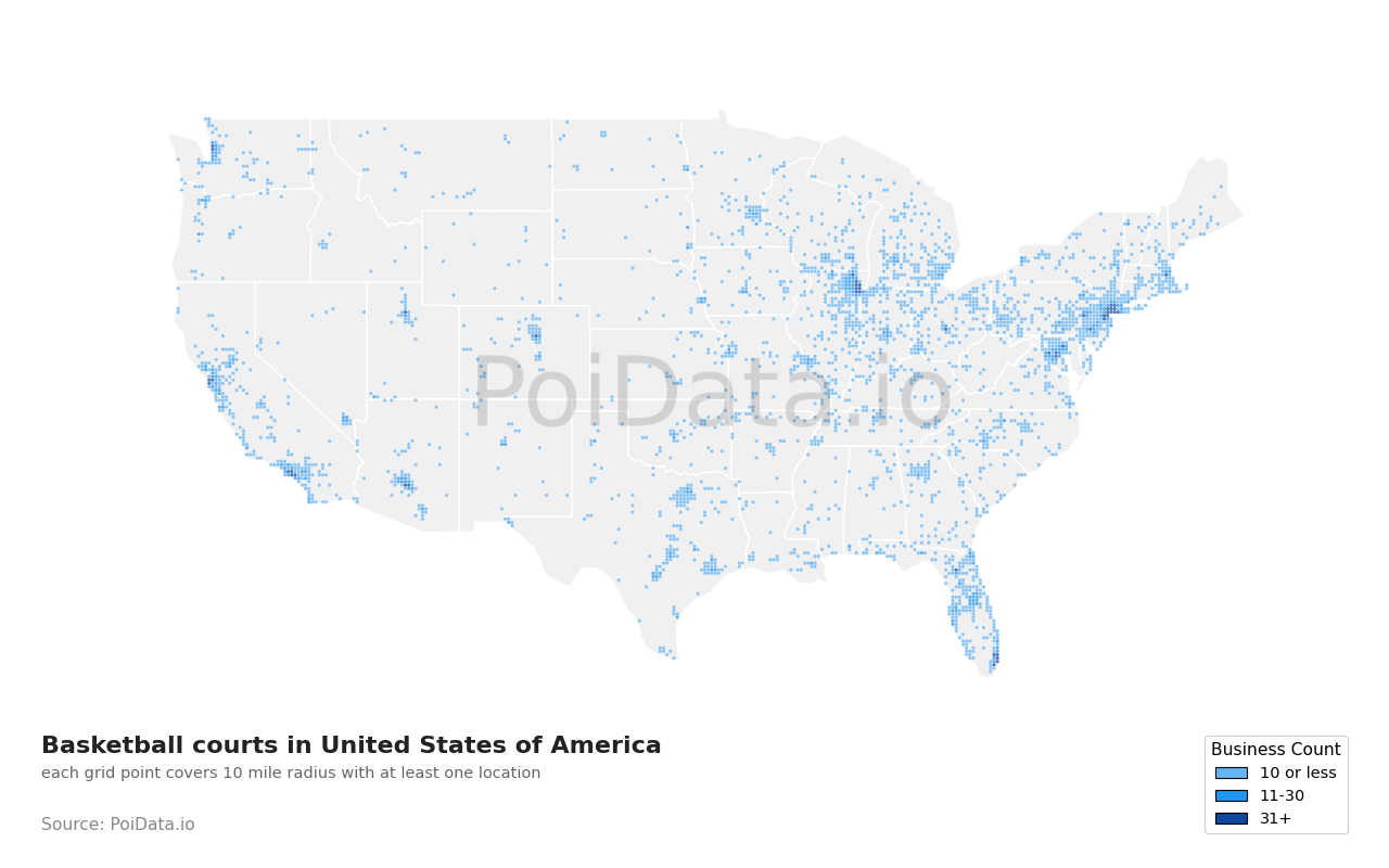 Basketball court density map for Ohio, United States