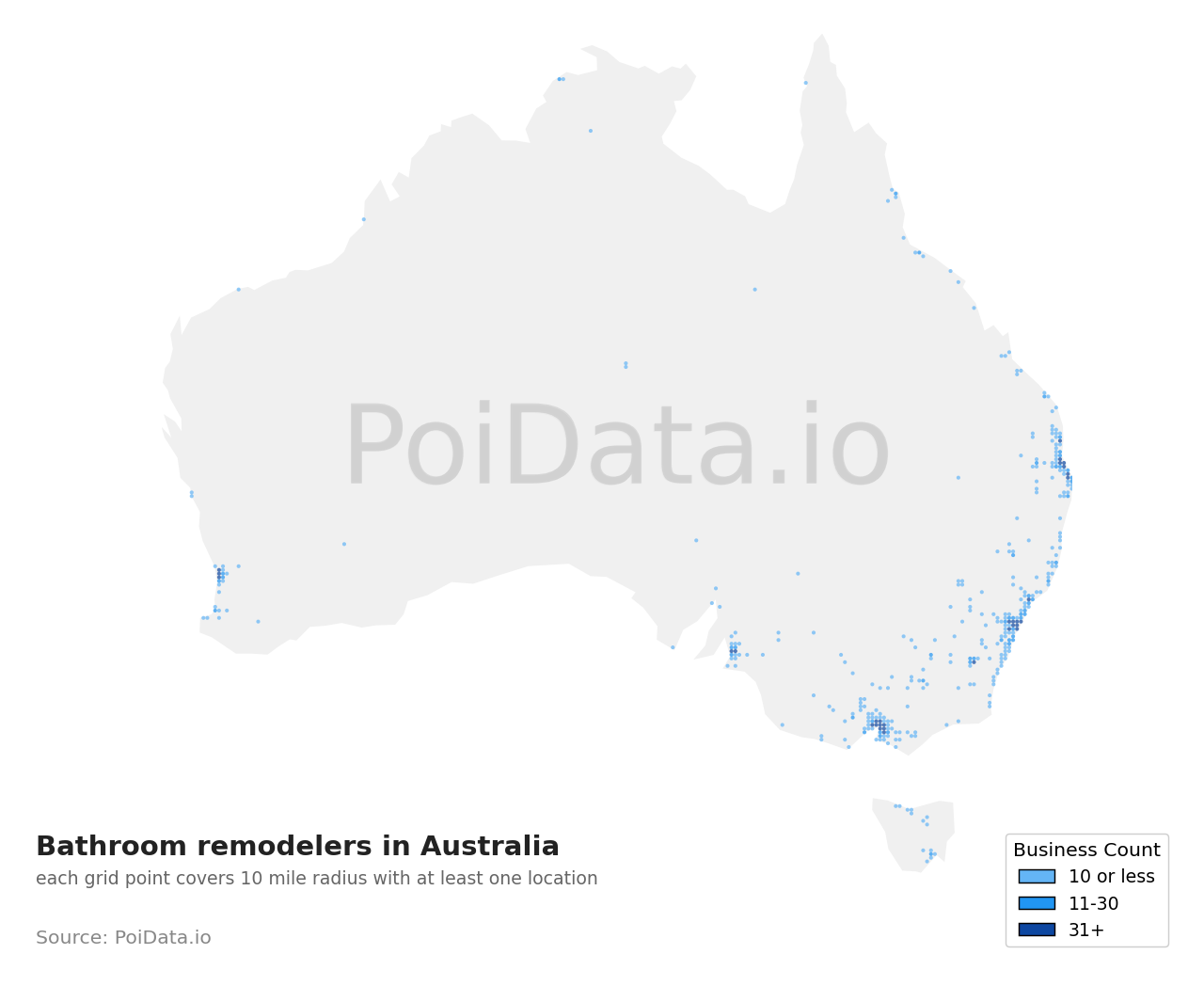 Bathroom remodeler density map for Australia