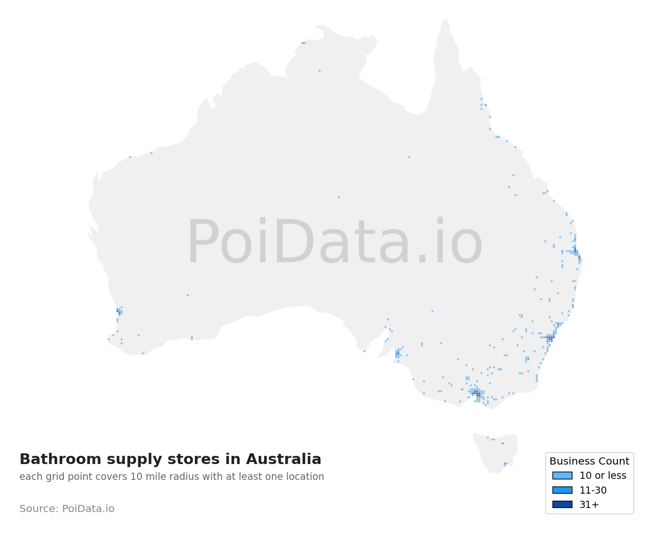 Bathroom supply store density map for VIC, Australia