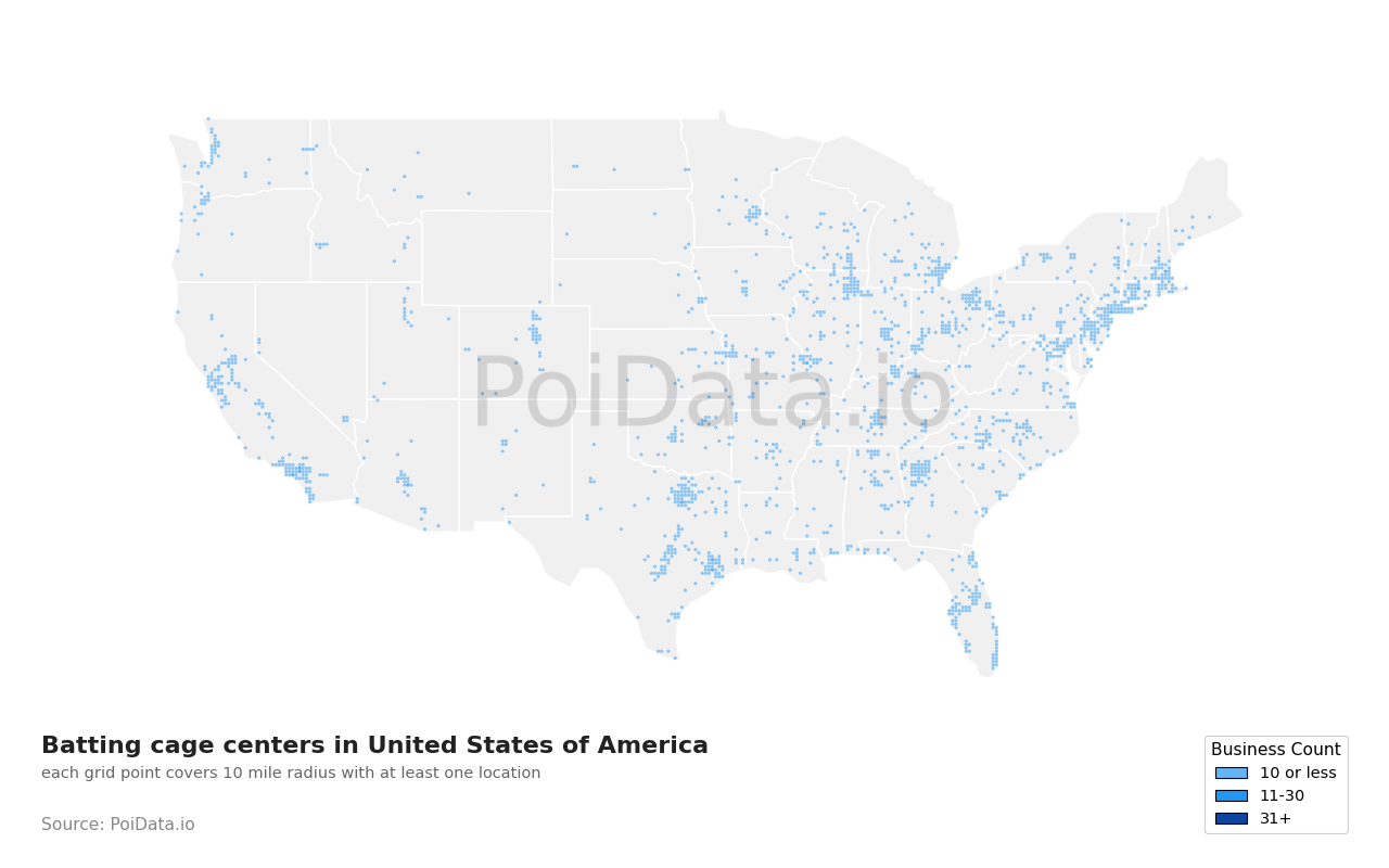 Batting cage center density map for New Jersey, United States