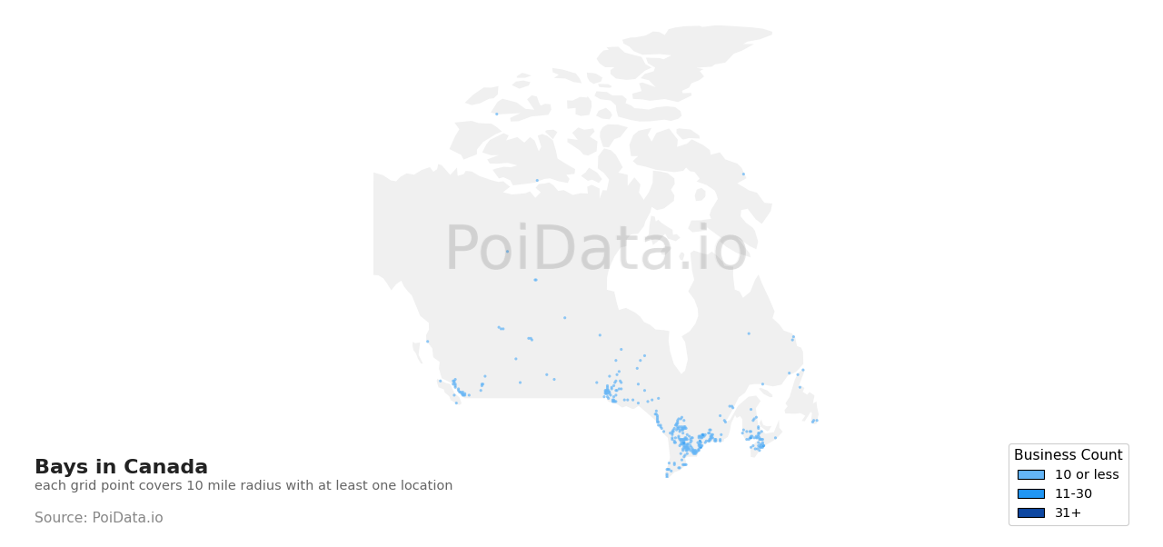 Bay density map for British Columbia, Canada