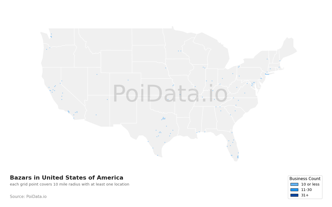 Bazar density map for United States