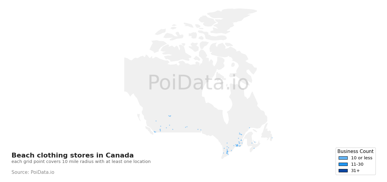 Beach clothing store density map for Alberta, Canada