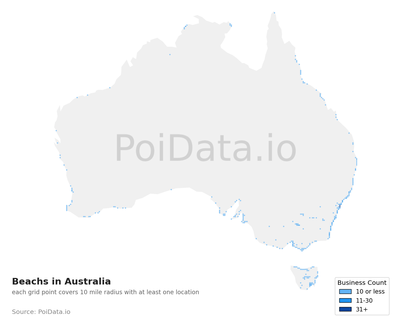 Beach density map for Australia