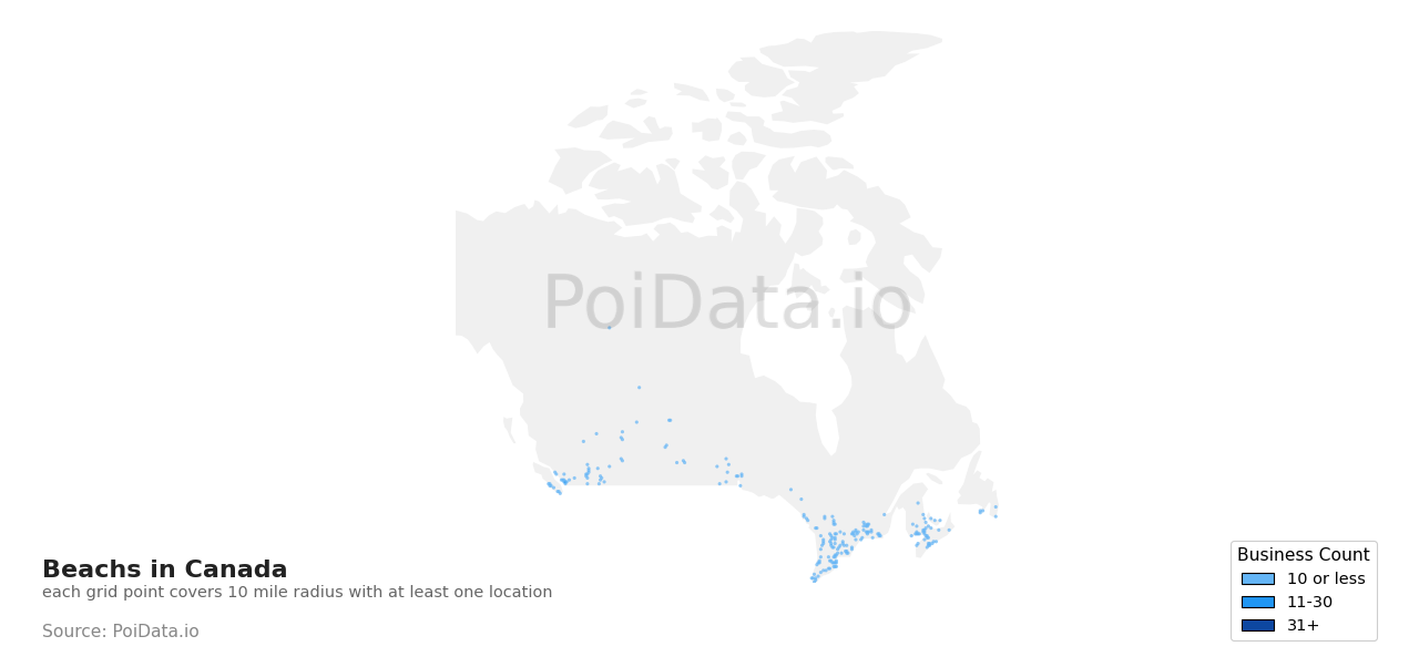 Beach density map for Alberta, Canada