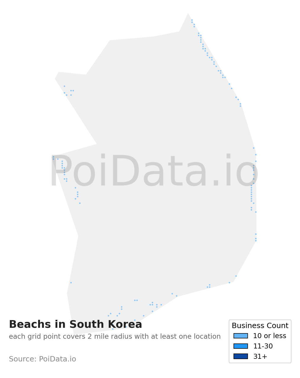 Beach density map for South Korea