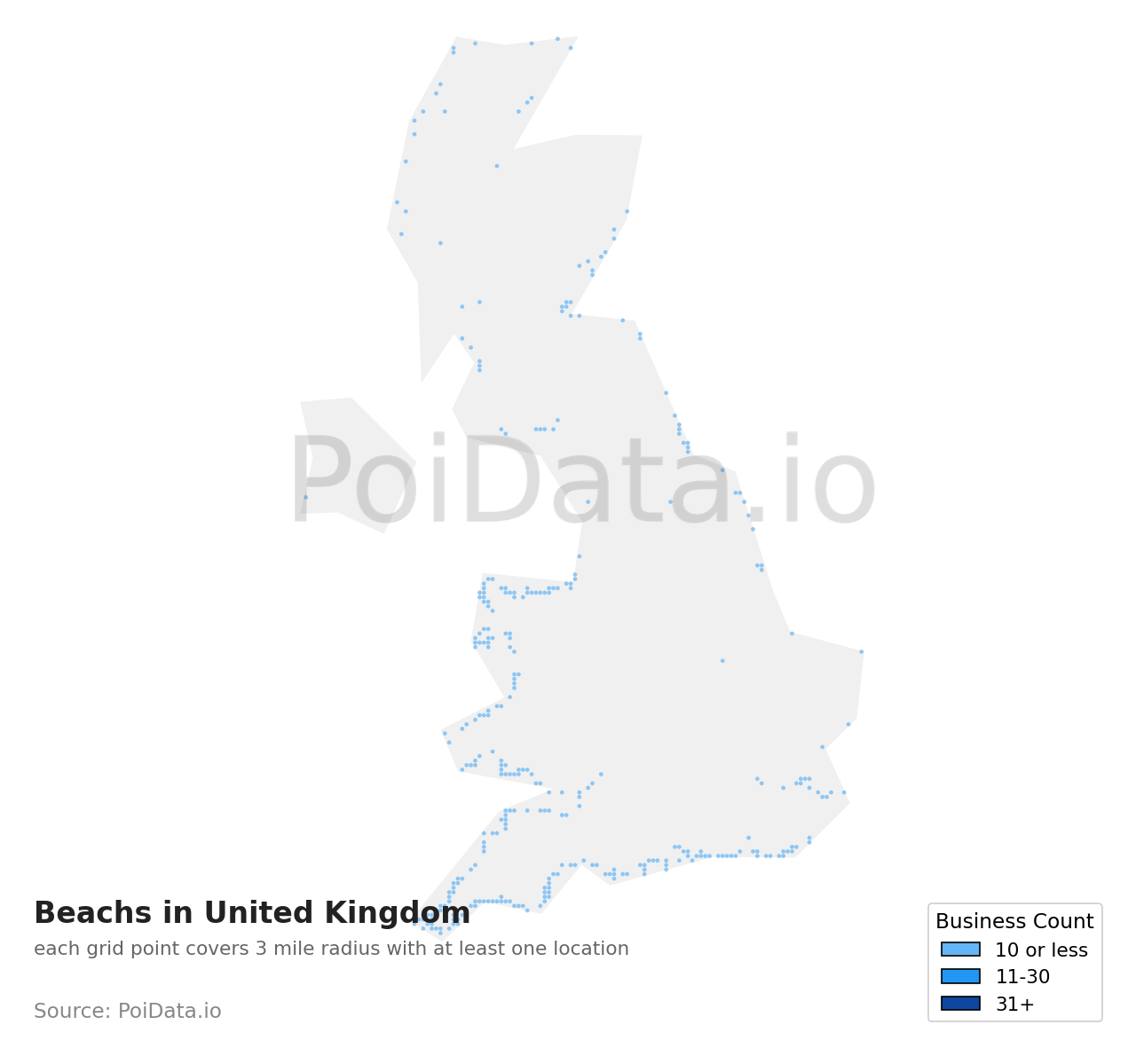 Beach density map for United Kingdom