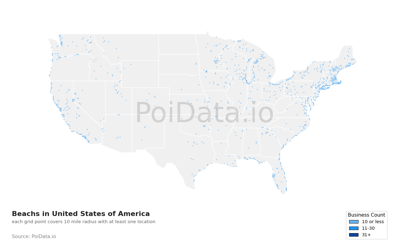 Beach density map for United States