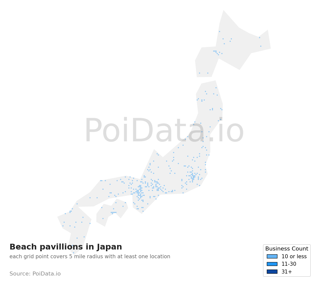 Beach pavillion density map for Japan