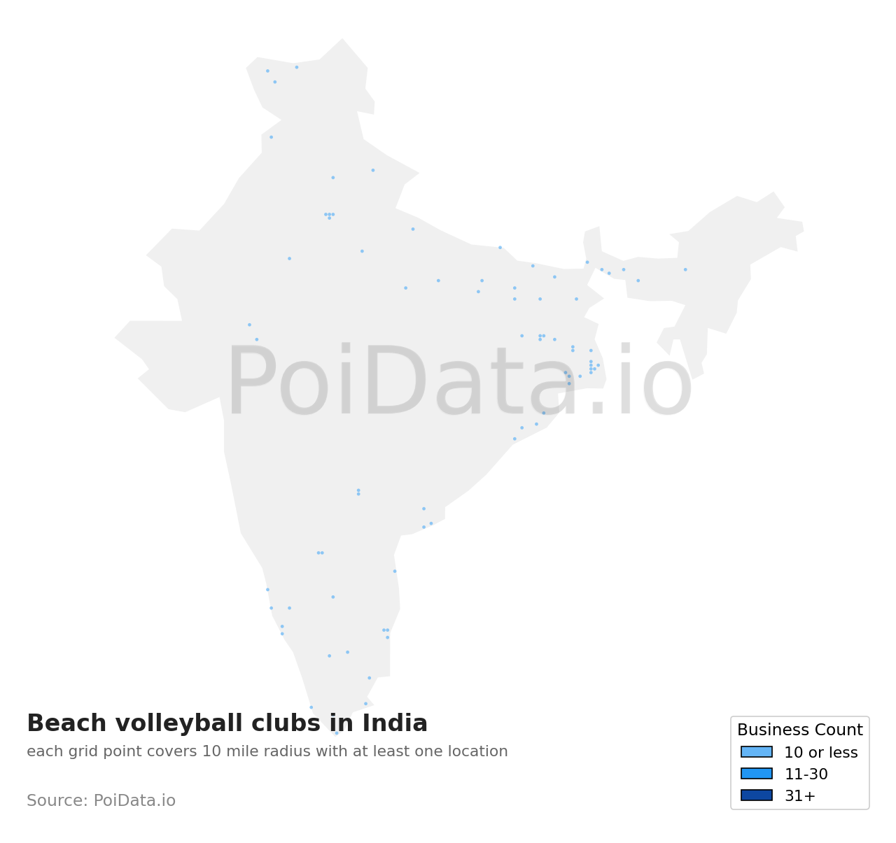 Beach volleyball club density map for India