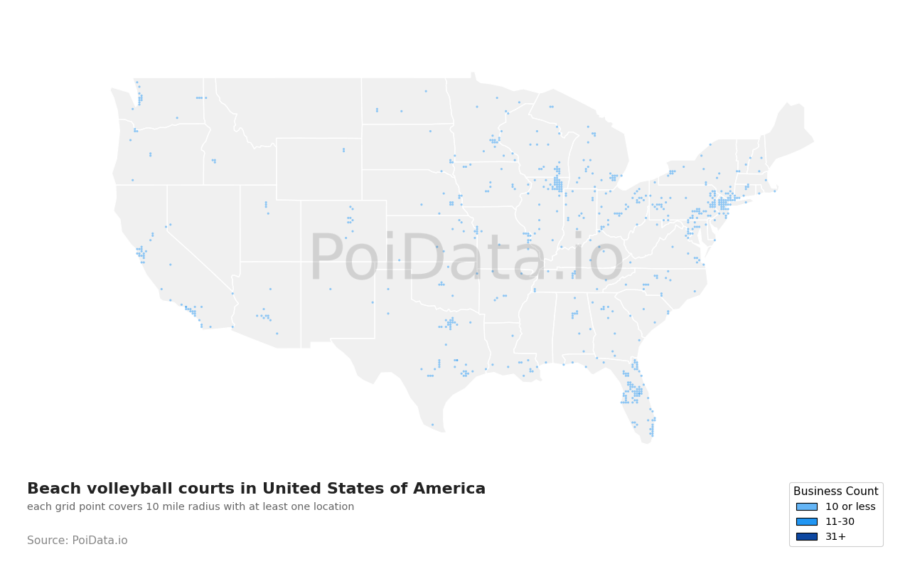 Beach volleyball court density map for Nebraska, United States