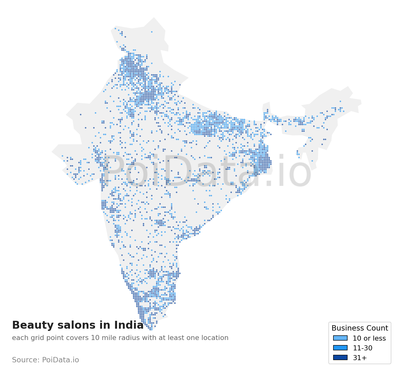 Beauty salon density map for India