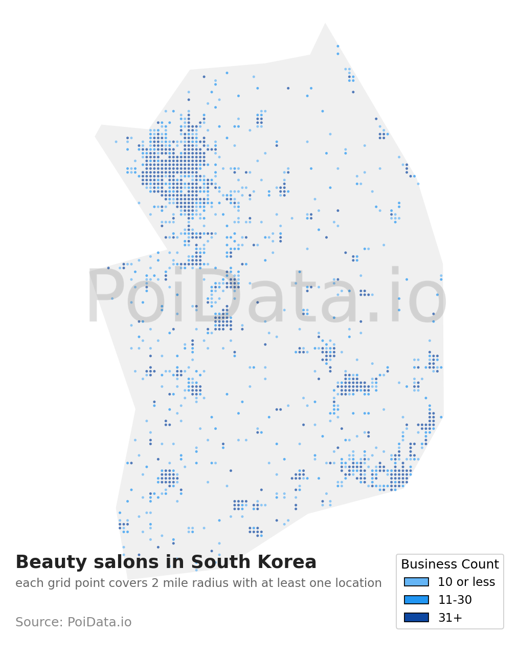 Beauty salon density map for South Korea