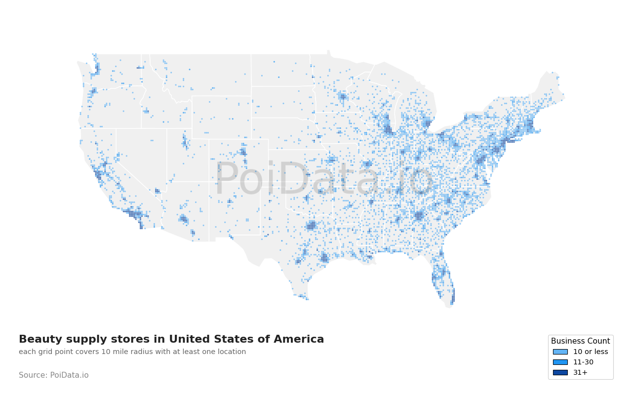 Beauty supply store density map for Florida, United States
