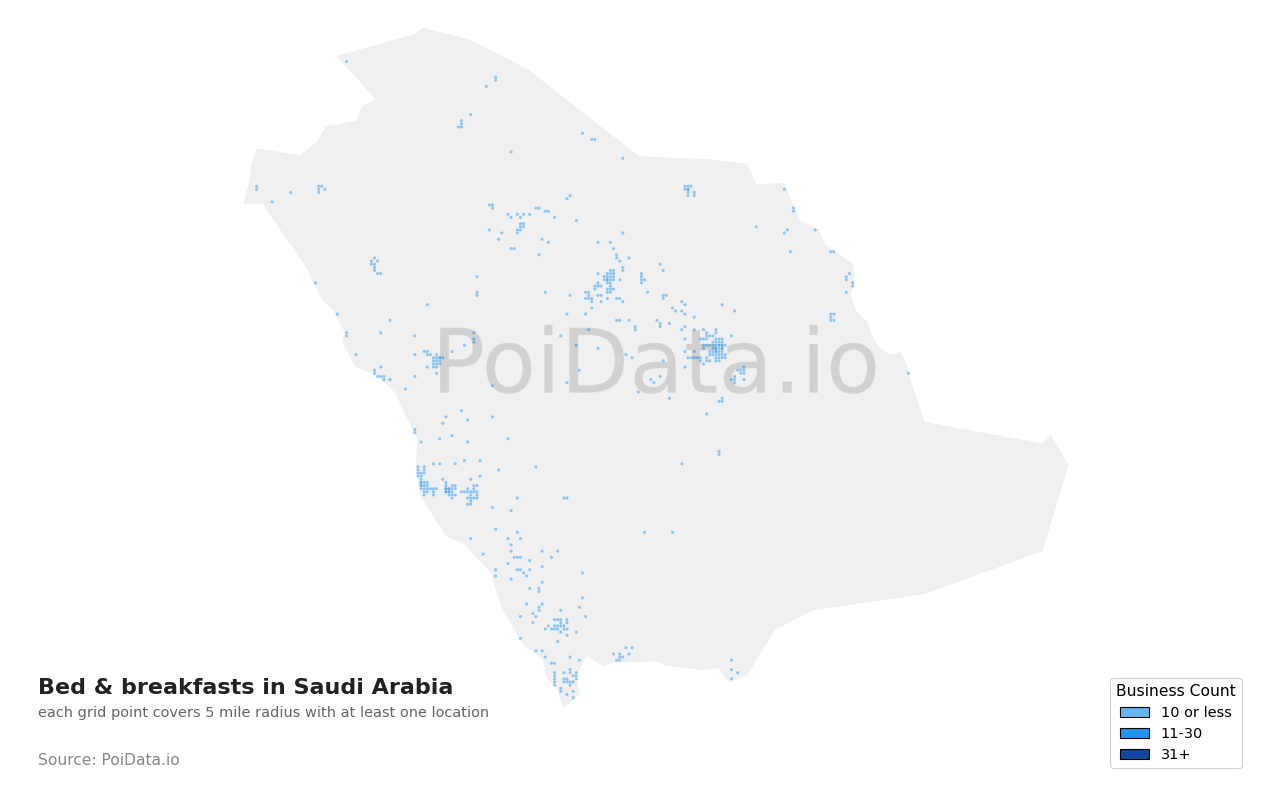 Bed & breakfast density map for Saudi Arabia