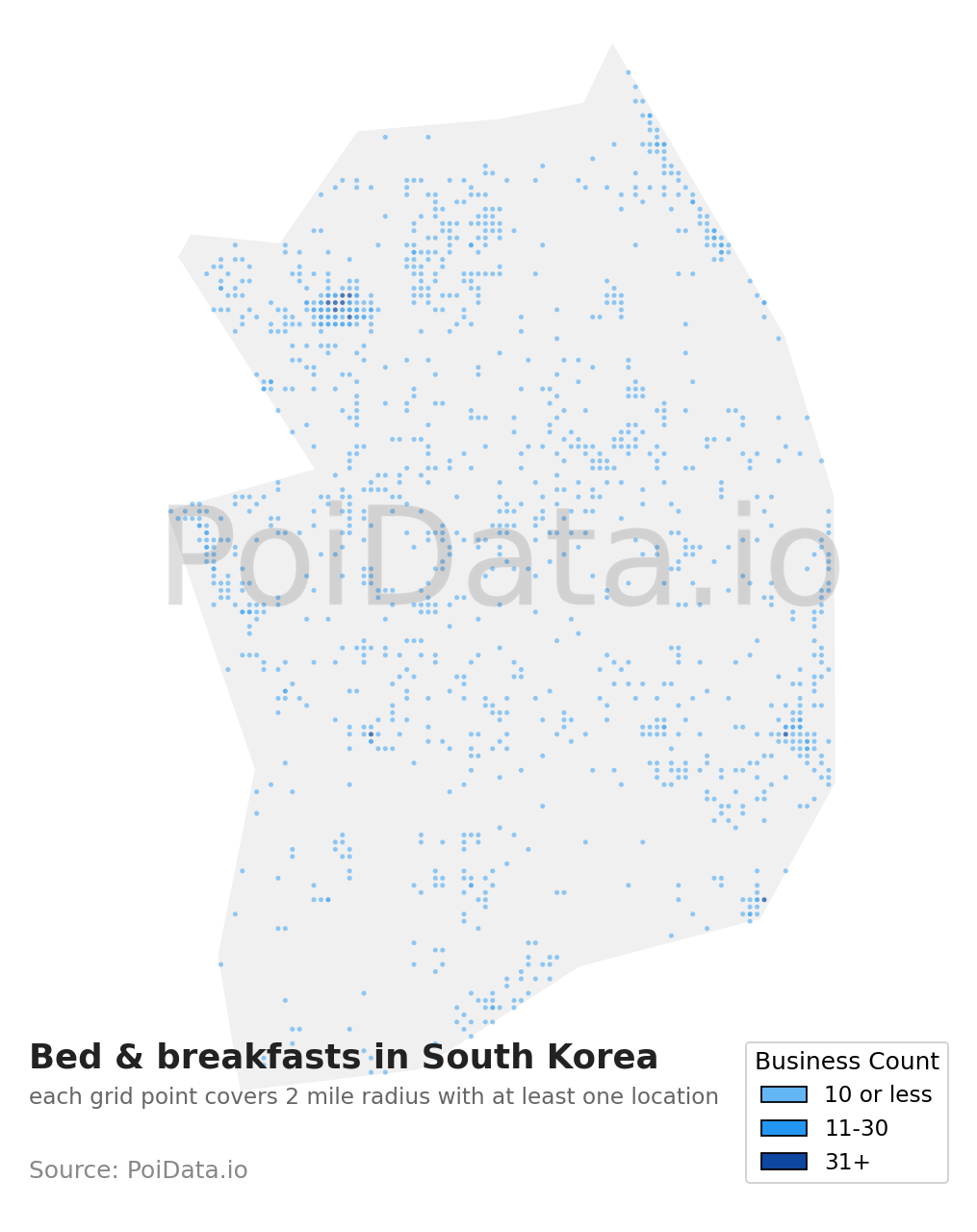 Bed & breakfast density map for South Korea