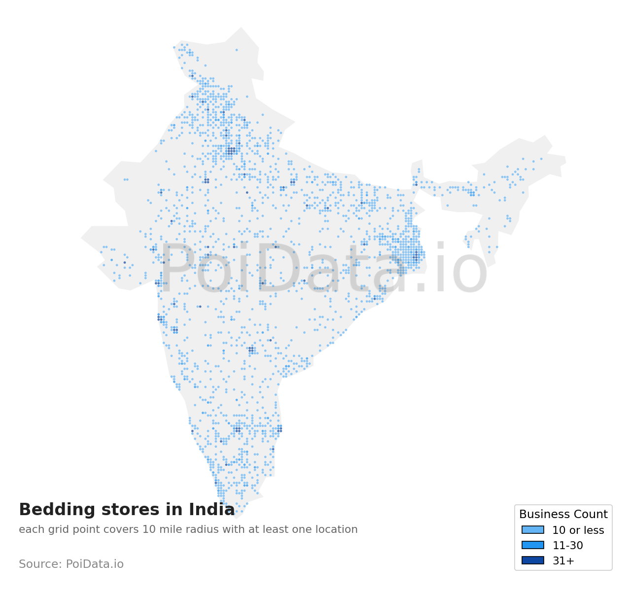 Bedding store density map for India
