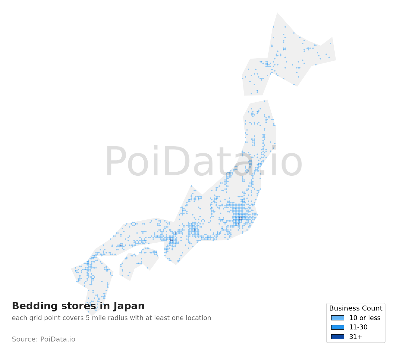 Bedding store density map for Japan