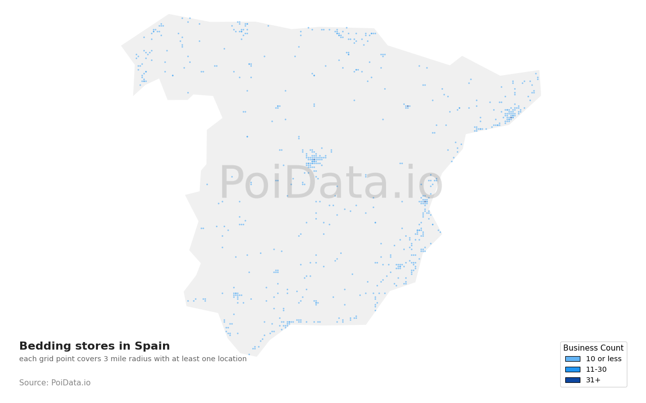 Bedding store density map for Spain