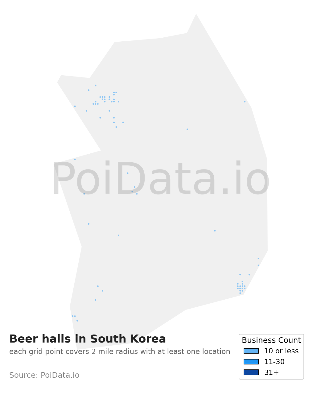 Beer hall density map for South Korea