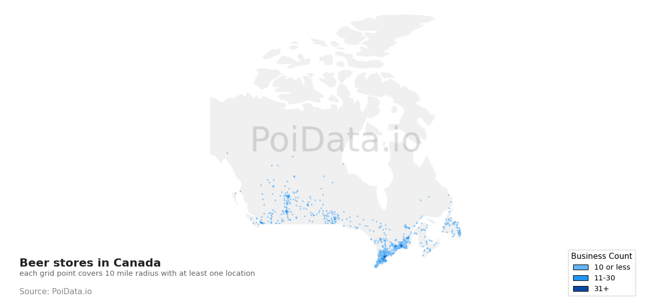 Beer store density map for Canada