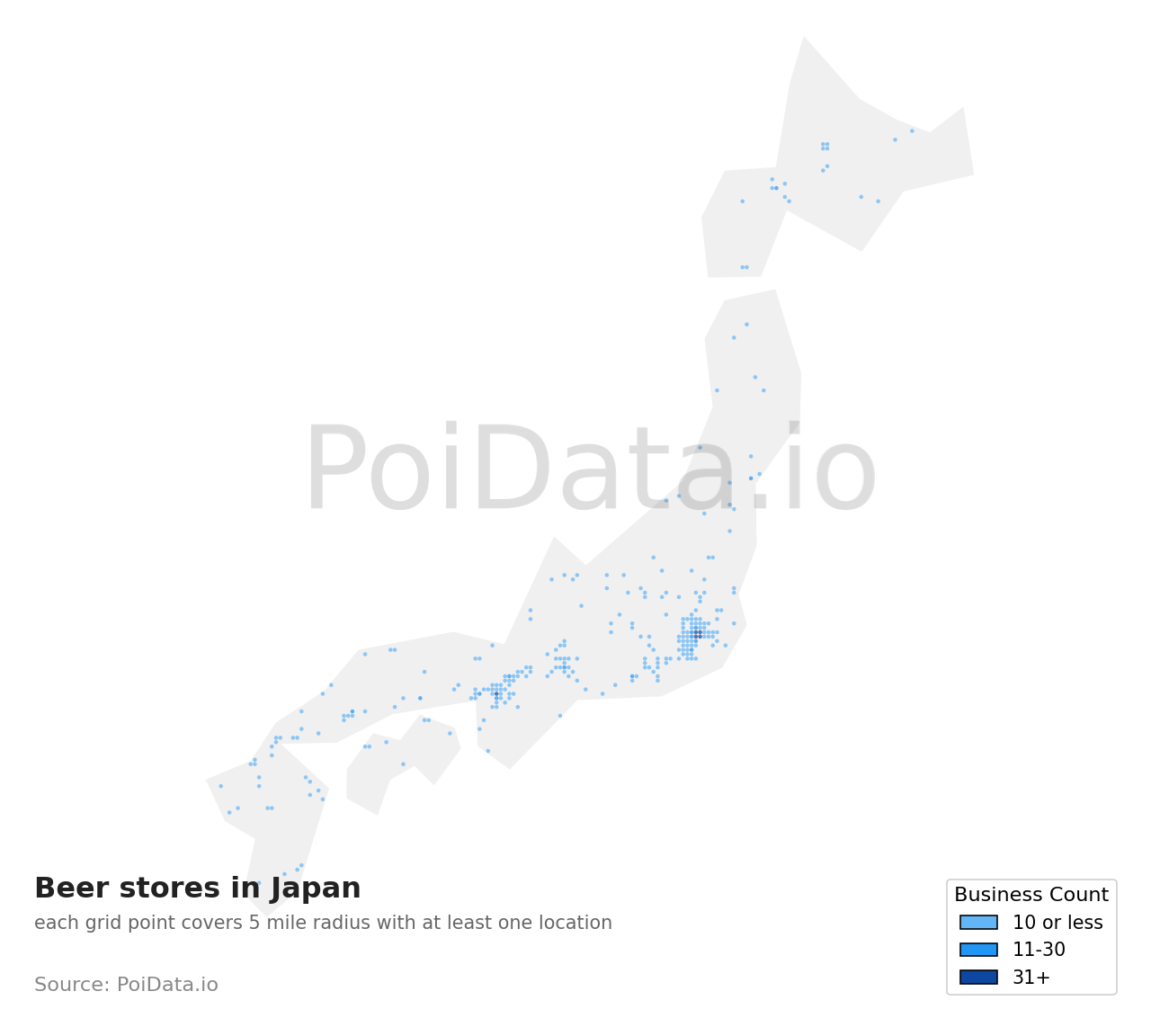 Beer store density map for Japan