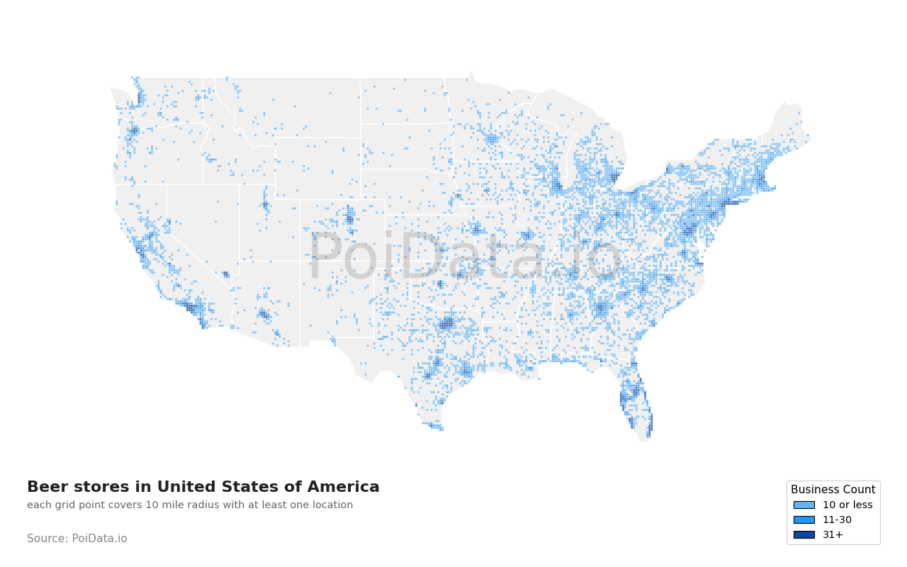 Beer store density map for Florida, United States