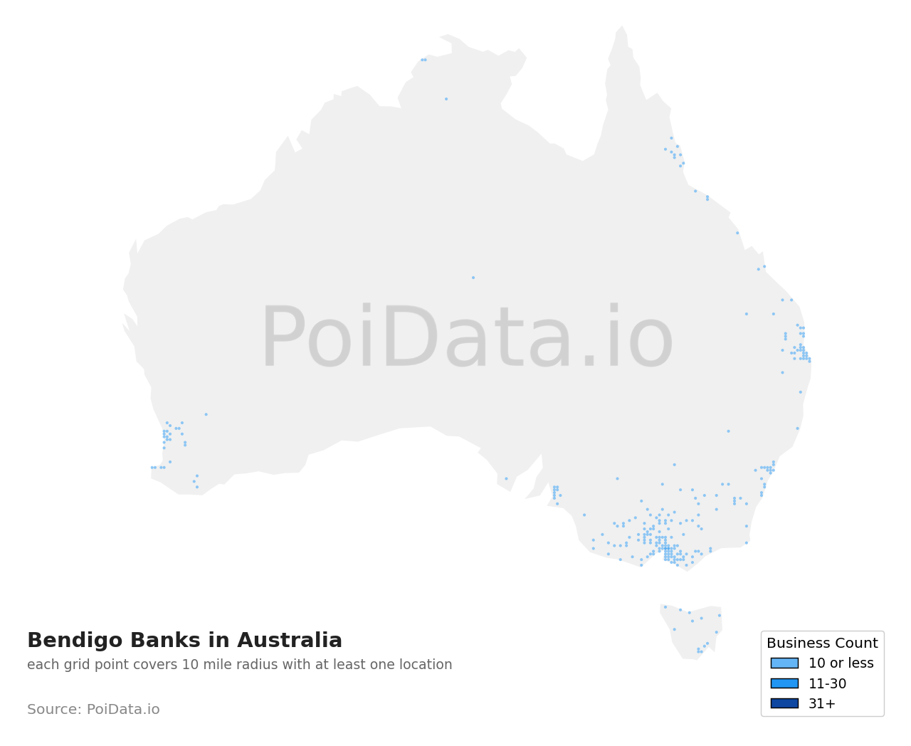 Bendigo Bank density map for Australia