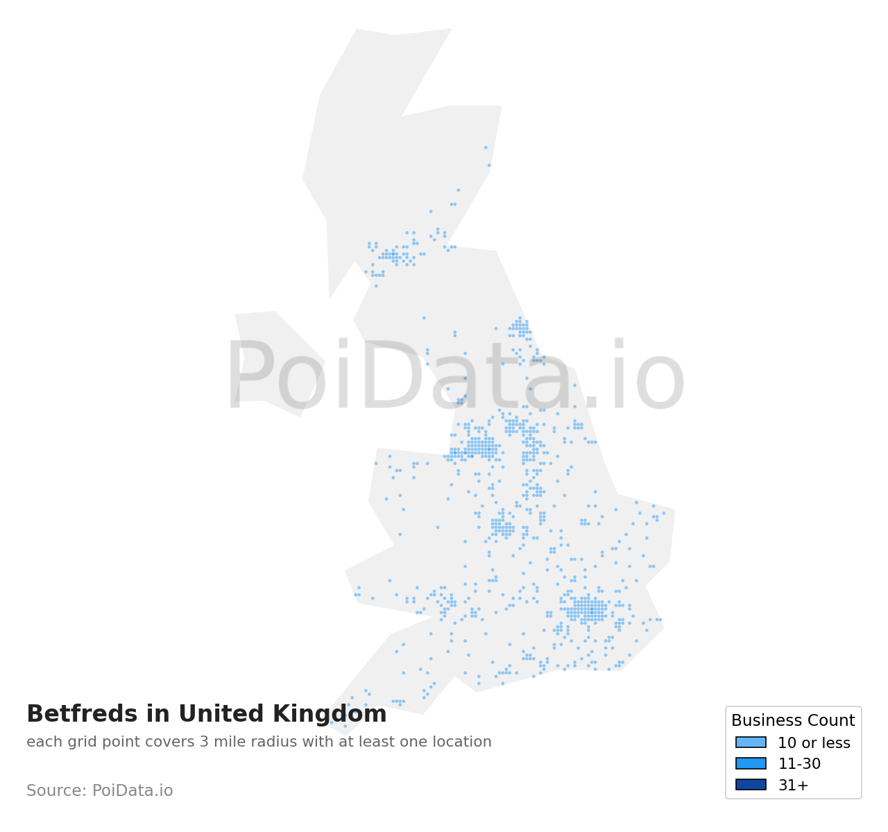 Betfred density map for United Kingdom