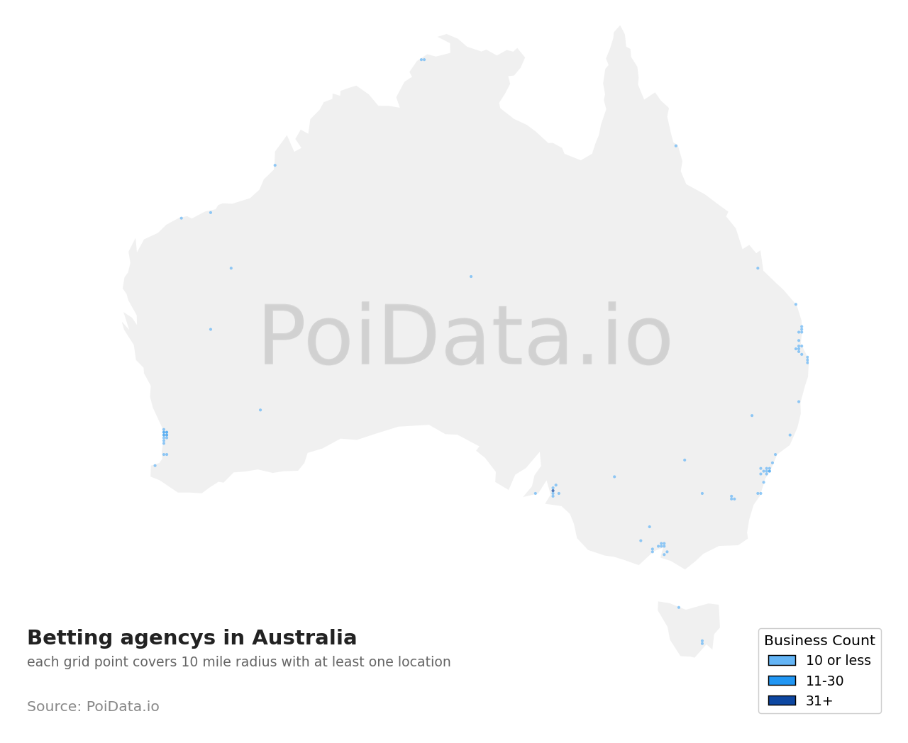 Betting agency density map for Australia