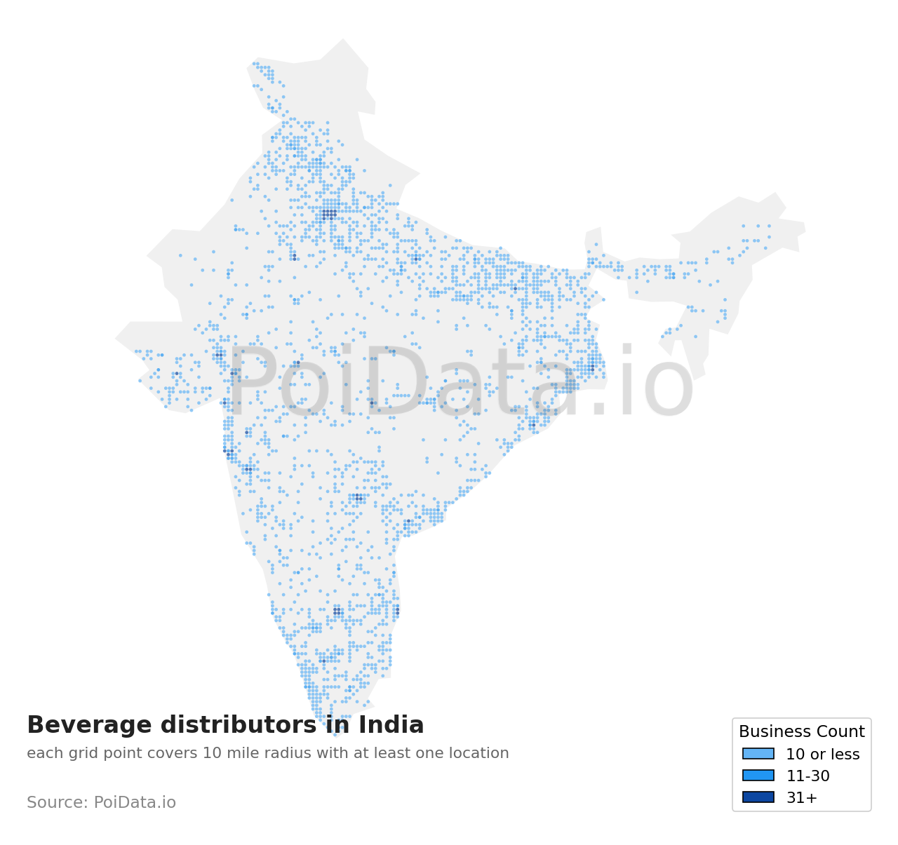 Beverage distributor density map for India