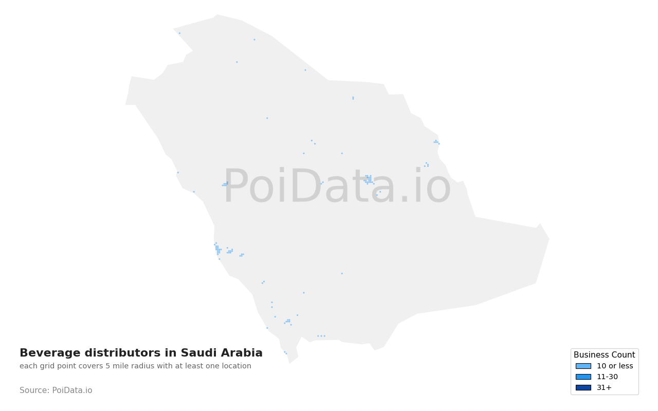 Beverage distributor density map for Saudi Arabia