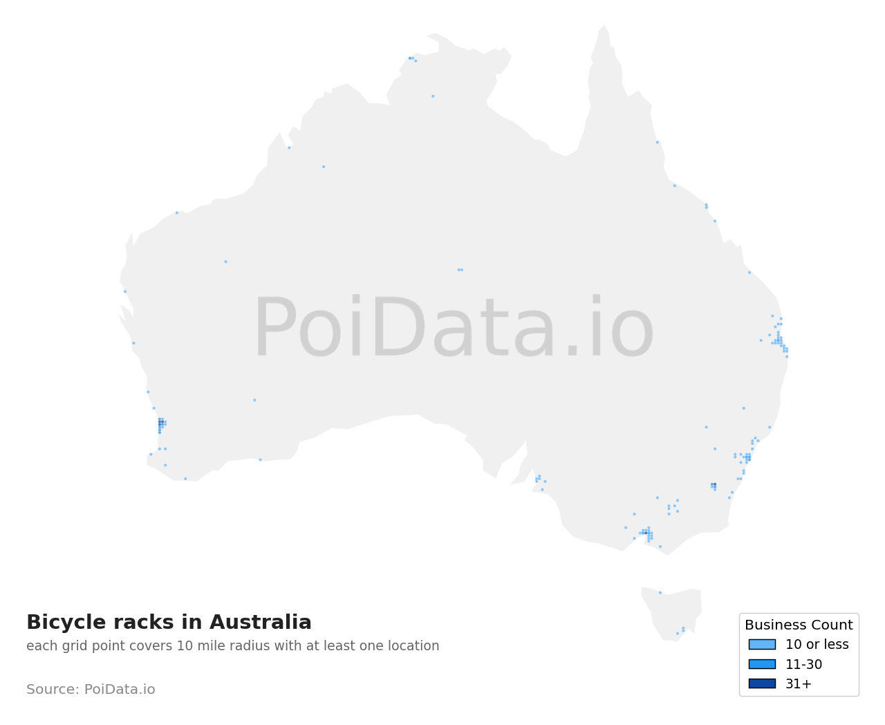Bicycle rack density map for Australia