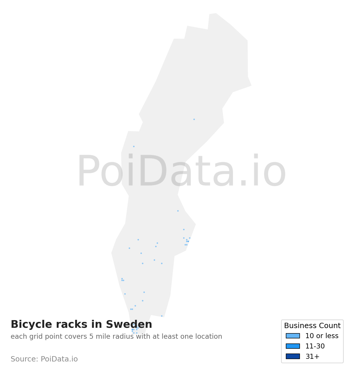 Bicycle rack density map for Sweden