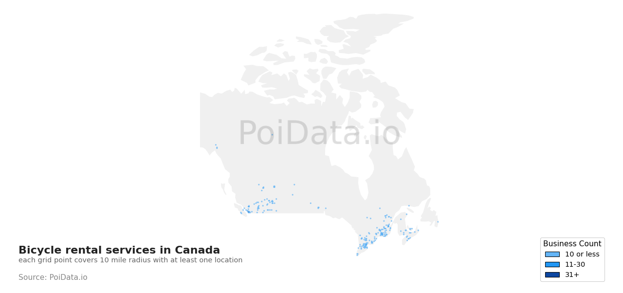 Bicycle rental service density map for Saskatchewan, Canada